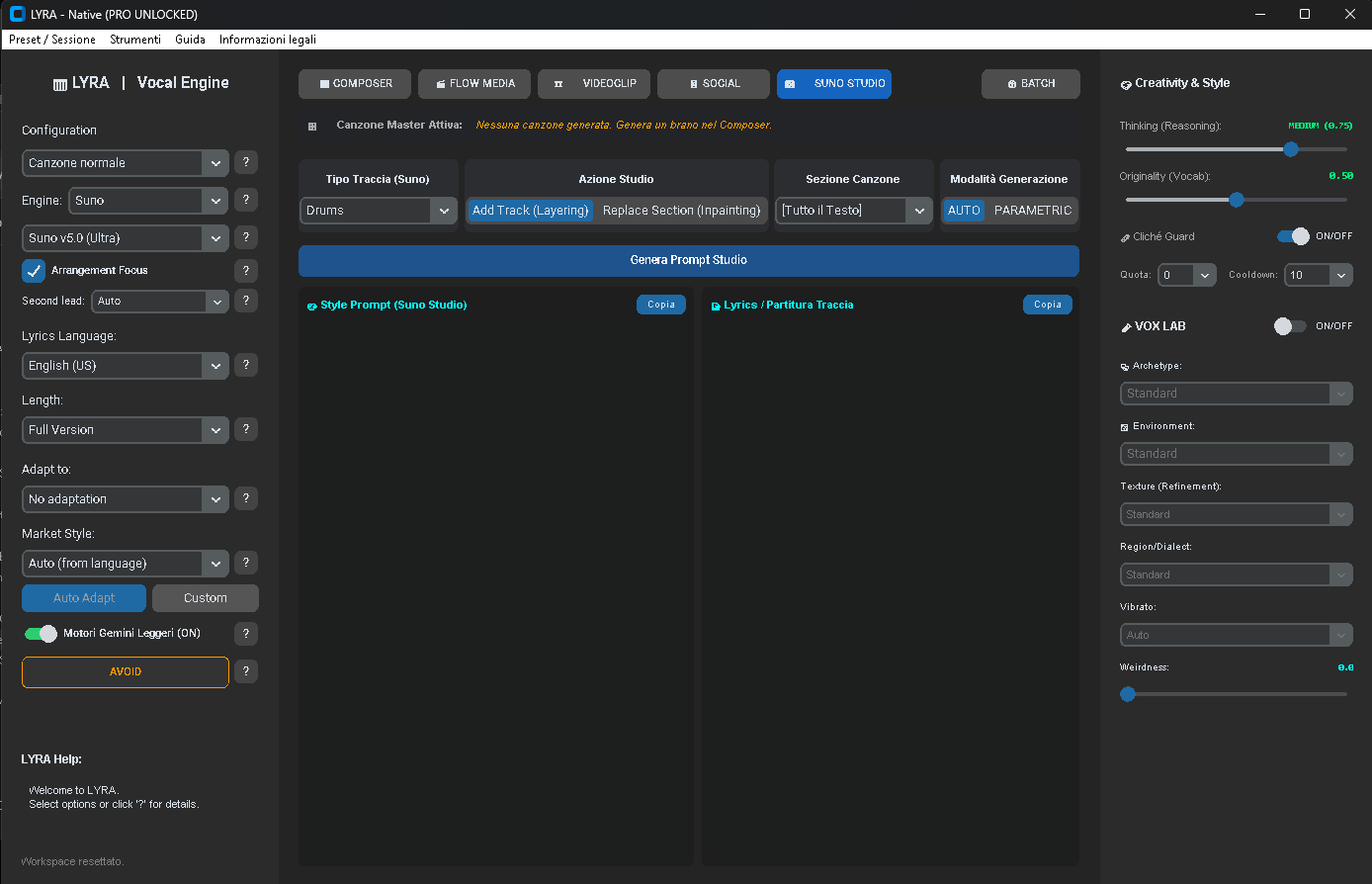 LYRA Suno Studio Screenshot